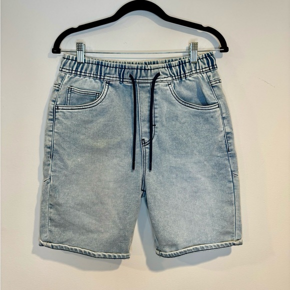 Zara Men’s Soft Denim Light Blue Wash Drawstring Shorts - Picture 4 of 8